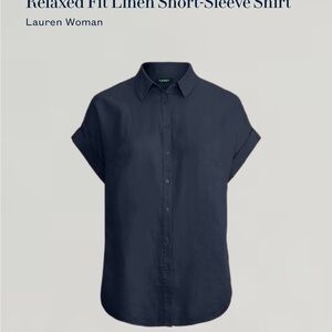 Lauren Ralph Lauren Navy Short-Sleeve Shirt  linen 3x women’s